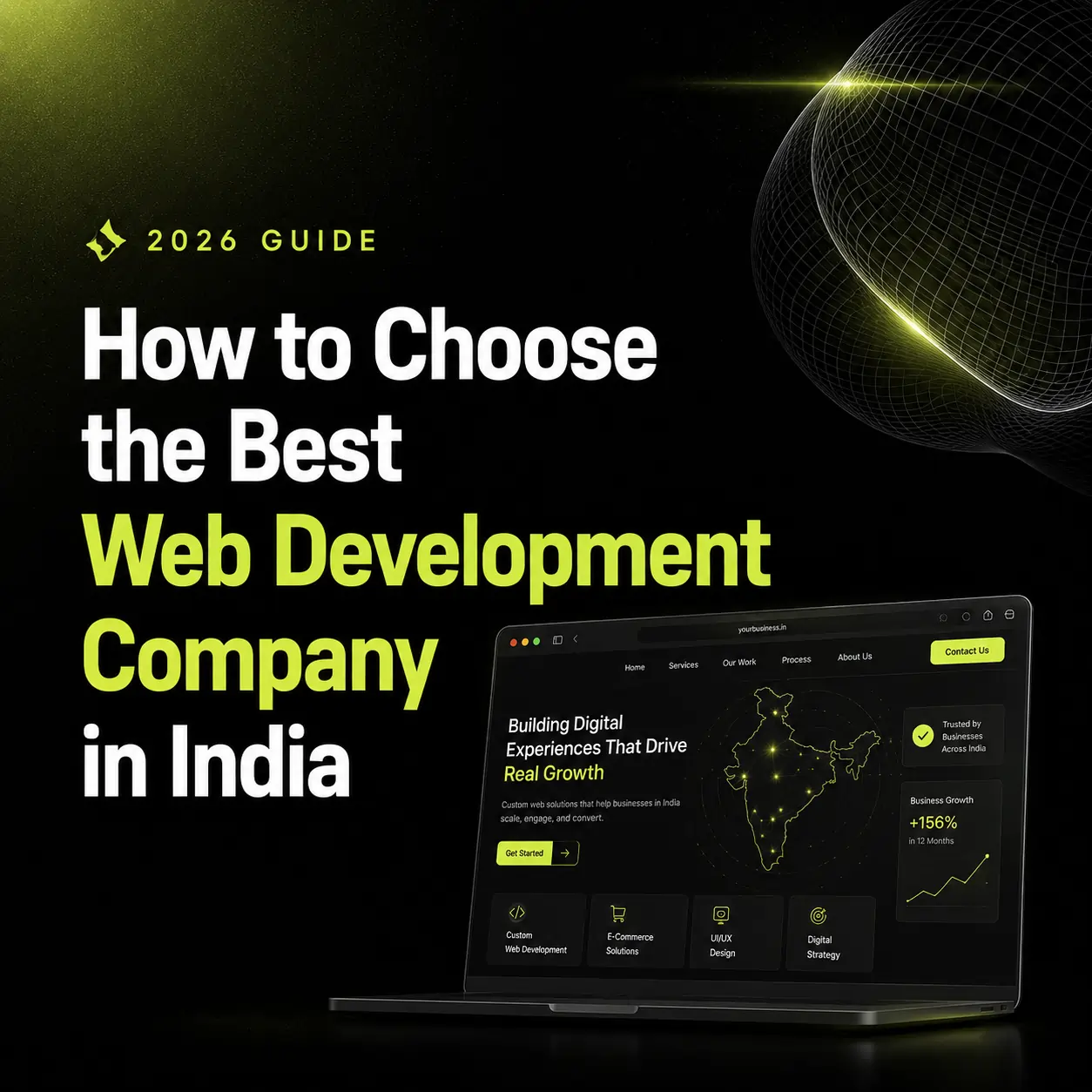 Best web development company in India 2026 guide — laptop showing custom website, UI/UX, and growth dashboard